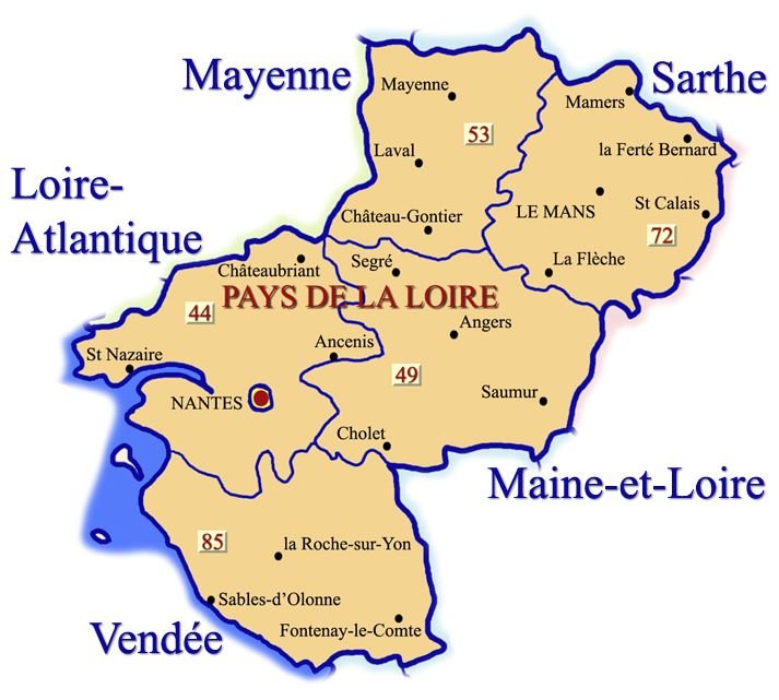 Region und Departements; Quelle: pays-de-la-loire.ffrandonnee.fr
