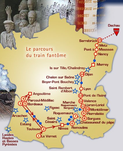 Fahrtroute des Train Fantôme 1944; Quelle: amicale du train fantôme