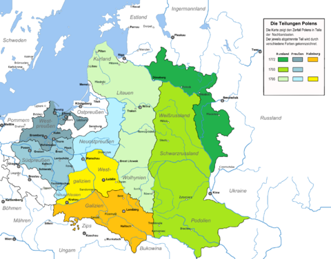Drei Teilungen Polens; Quelle wikipedia