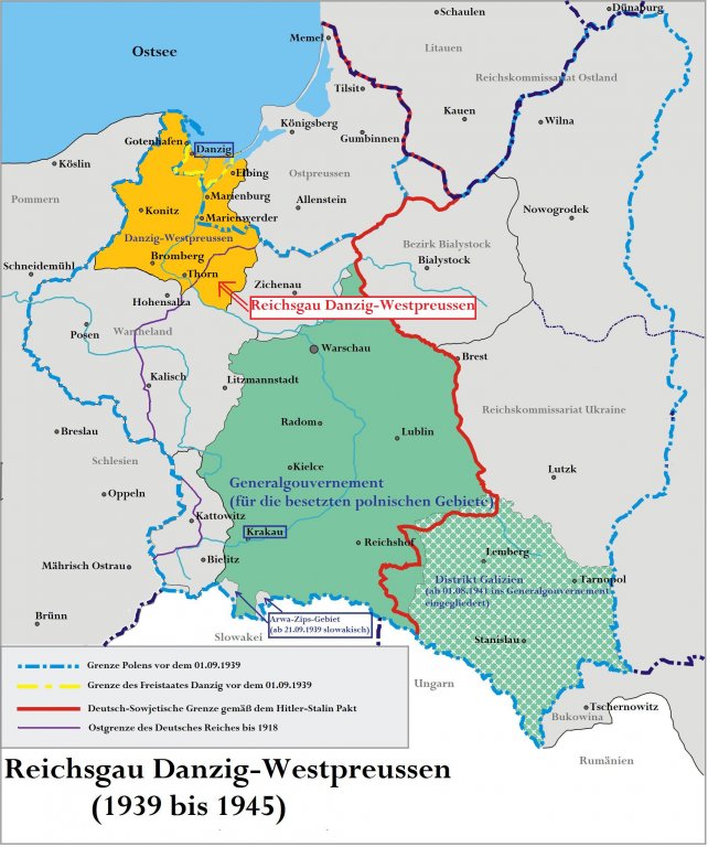 Reichsgau Danzig-Westpreußen 1939-1945; Quelle: Wikipedia