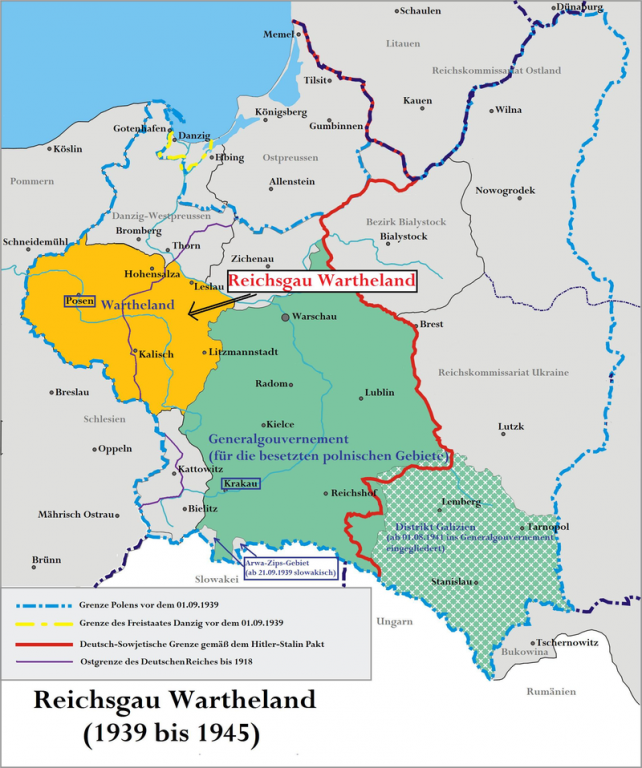 Annektierter „Reichsgau Wartheland“; Quelle: wikimedia 