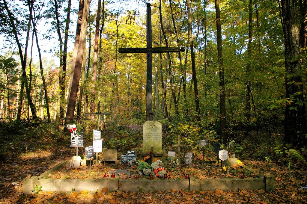 Ein Massengrab im Lucmierz-Wald; Foto: Piast, pl.wikipedia