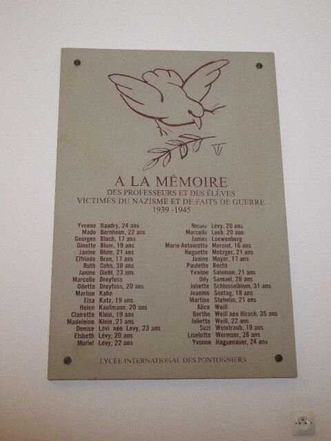 Gedenktafel deportierte Lehrer und Schüler des Lycée Pontonniers