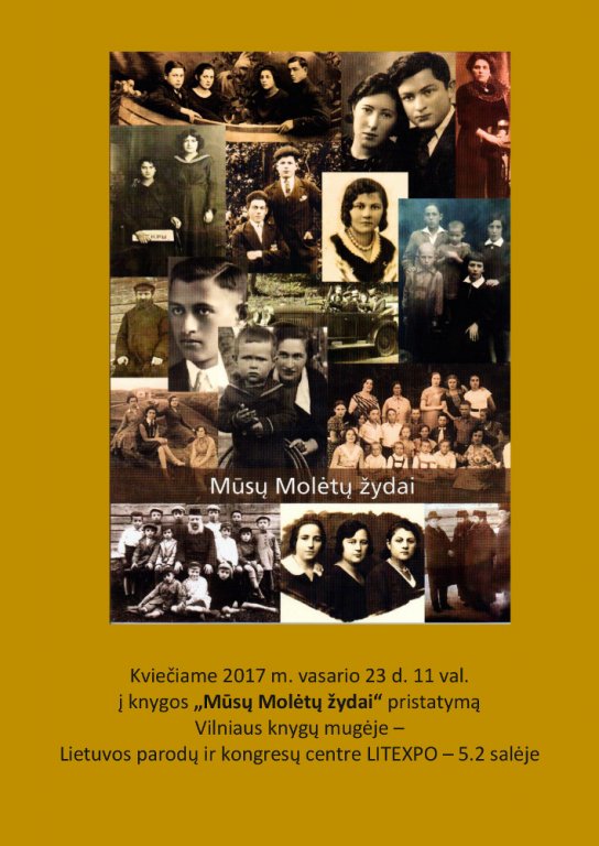 Einladung zur Buchpräsentation „Unsere Juden aus Molėtai“ des Regionalmuseums Molėtai auf der Buchmesse in Vilnius am 23. Februar 2017 (Buchcover)