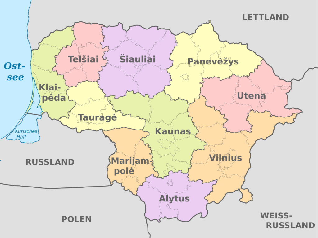 Die zehn Bezirke Litauens (Wikimedia Commons)
