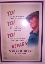 Vichy-Plakat fordert dazu auf, in Deutschland zu arbeiten, damit Kriegsgefangene freikommen (vgl. Relève, STO)