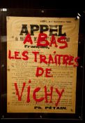 Aufruf von Pétain, übermalt von der Résistance („Nieder mit den Verrätern von Vichy“)
