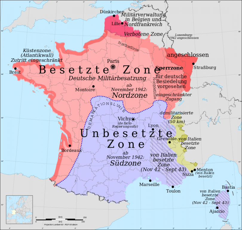 Frankreich zur Zeit der deutschen Besetzung (Karte: Eric Gaba / wikimedia)