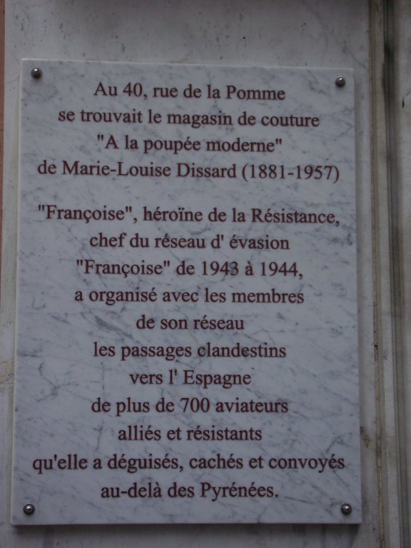 Gedenktafel für die Fluchthelferin M.-L. Dissard, Rue de la Pomme Nr. 40