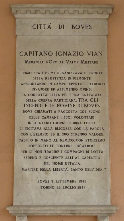 Gedenktafel für Ignazio Vian in Boves