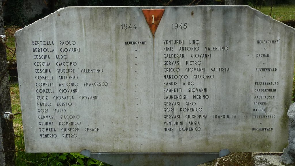 Tafel mit Namen der Deportierten in Nimis