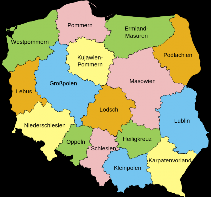 Woiwodschaften, dt. Namen; Quelle: wikipedia commons