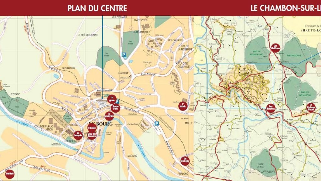 Lage der Heime auf dem Ortsplan von Chambon; Quelle: Ville de Chambon 