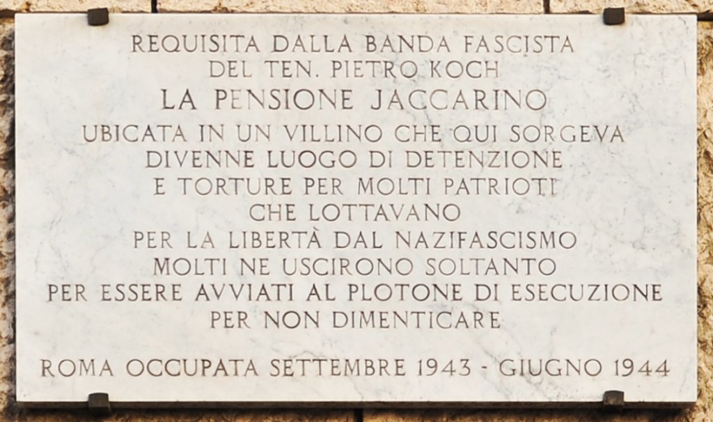 Gedenktafel an der ehemaligen Pensione Jaccarino in Rom